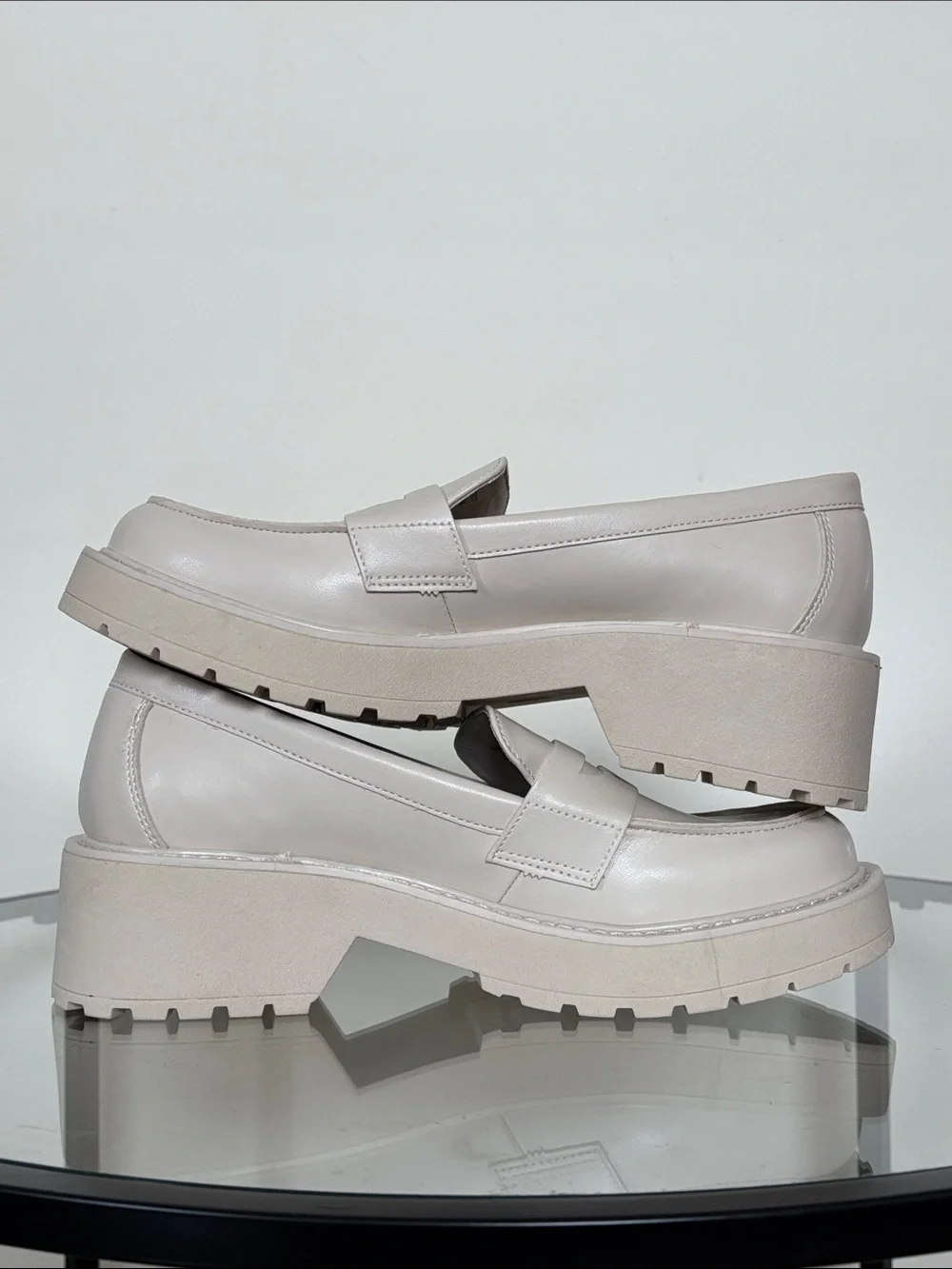 Madden Girl Women's Chunky Penny Loafers in Light Beige Cream Slip On New Career